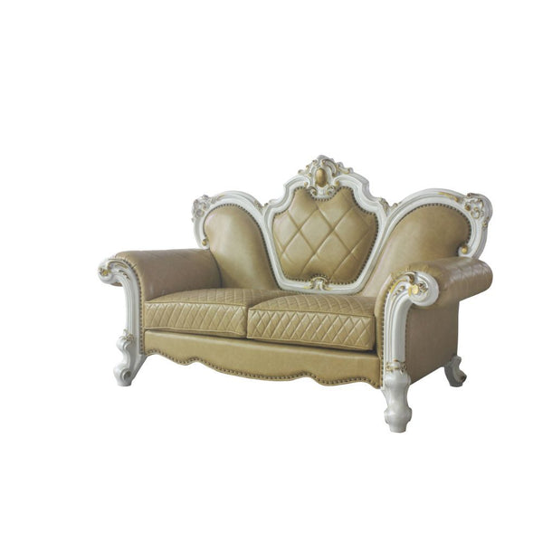  Oversized Crown & Raised Scrolled Trim: Antique Pearl w/Gold Brush (Backrest