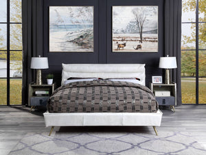 the Doris bedroom collection is edgy and inviting all in one. The leather upholstered bed can fit with an industrial