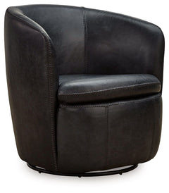 Experience the perfect blend of well-appointed comfort and stylish design with this swivel accent chair. Its supple leather and barrel back invite you to settle in and relax, while the sleek 360-degree swivel base keeps you engaged with conversations. Des