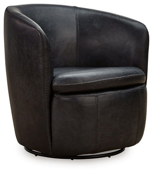 Experience the perfect blend of well-appointed comfort and stylish design with this swivel accent chair. Its supple leather and barrel back invite you to settle in and relax, while the sleek 360-degree swivel base keeps you engaged with conversations. Des