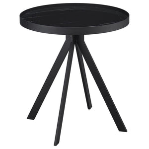 Briggs - Round Marble Printed Glass Top End Table - Black