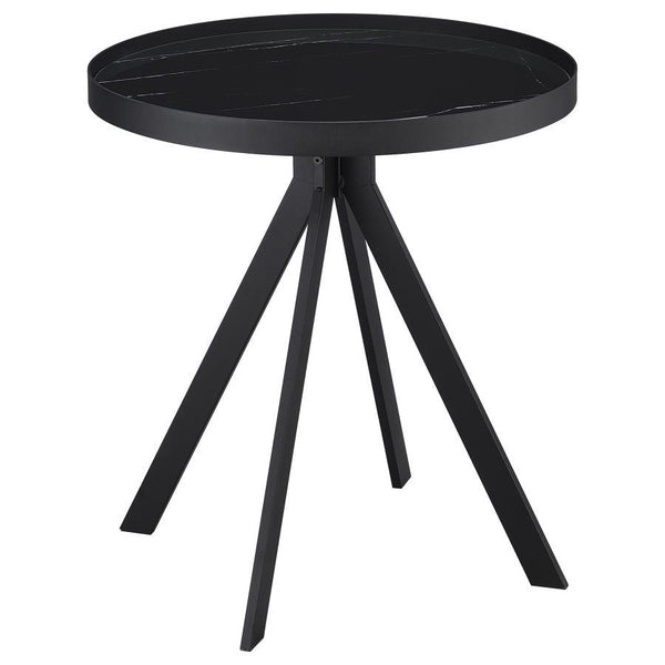 Briggs - Round Marble Printed Glass Top End Table - Black