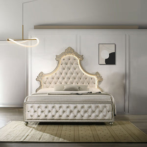 Lucienne - Eastern King Bed With LED - Beige Velvet