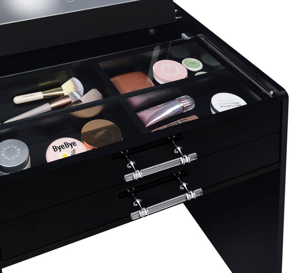 Danbury - 3-Drawer Makeup Vanity & Stool Set - Black High Gloss