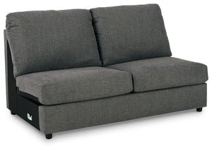 This armless loveseat is made with polyester upholstery. Pairs with other items in the series to make a sectional.<br><br><b>Additional Dimensions</b><br><ul><li>Seat height: 19-"</li><li>Top of cushion to top of back: 20-"</li><li>Leg height: 2.25-"</li>