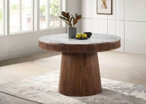  while the solid mango wood base with vertical fluting detail enhances the overall aesthetic. This exquisite ta