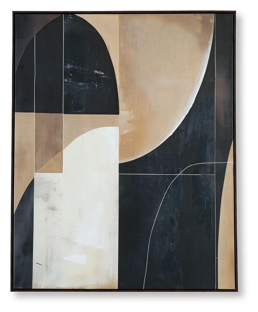 Geometric forms are layered to create the dynamic character of this wall art. Abstract in shades of black, brown and tan, itâ€™s a statement piece well-suited to a contemporary living room or office. Change its styling as you pleaseâ€”this artwork can han