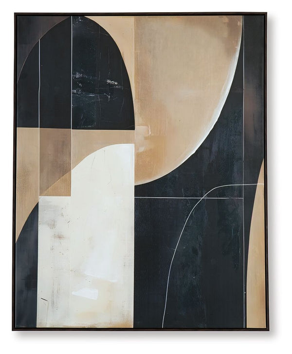 Geometric forms are layered to create the dynamic character of this wall art. Abstract in shades of black, brown and tan, itâ€™s a statement piece well-suited to a contemporary living room or office. Change its styling as you pleaseâ€”this artwork can han