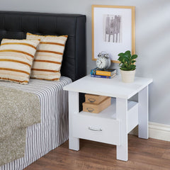 With a contemporary style, the Delano nightstand makes a great addition to any bedroom. This nightstand features a lower drawer and an open shelf where you can display books, journals, and other small items. The crisp white finish is the ideal.<br/><br/><