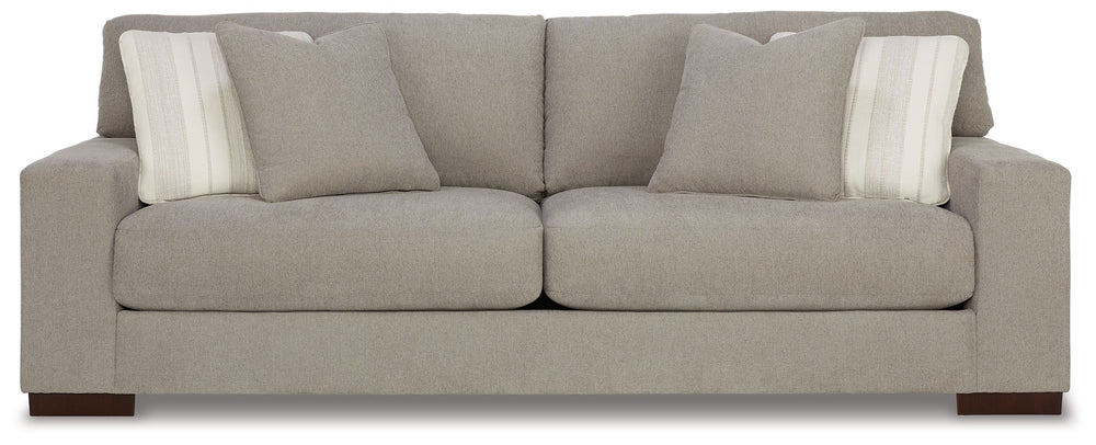 Classic comfort gets a mod twist with this sofa. Its minimalistic approach and structured silhouette bring a clean-lined design element to your living room. Sink into the positively plush cushions while relaxing solo, or curl up with a glass of wine while