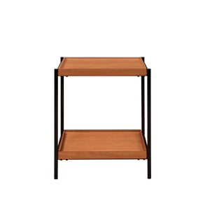KD, Square End Table â€¢ Storage: Open Compartment (1 Wooden Shelf, Fixed) â€¢ Wooden Top, Metal Open Frame with Straight Leg (Open Base) â€¢â€¢ CONSTRUCTION] Wooden Top/Shelf: Veneer (Paper)+MDF T18mm â€¢ (NO Apron) â€¢ Metal Frame/Leg: Shiny Black Finis