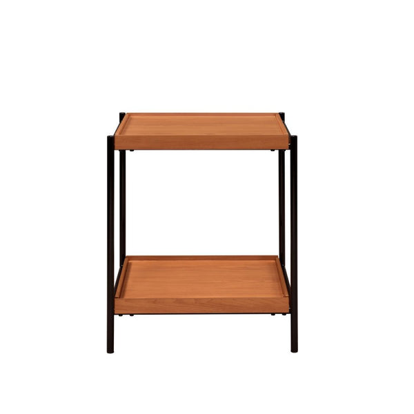 KD, Square End Table â€¢ Storage: Open Compartment (1 Wooden Shelf, Fixed) â€¢ Wooden Top, Metal Open Frame with Straight Leg (Open Base) â€¢â€¢ CONSTRUCTION] Wooden Top/Shelf: Veneer (Paper)+MDF T18mm â€¢ (NO Apron) â€¢ Metal Frame/Leg: Shiny Black Finis