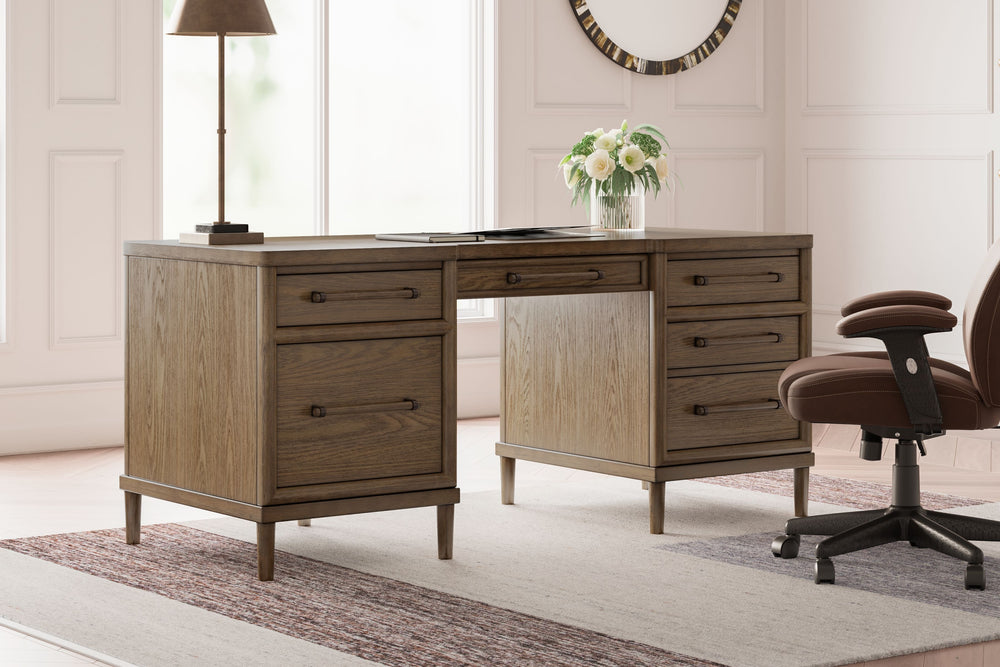 Give your mid-century modern decor that finishing touch with this home office desk. Spacious drawers with unique wooden drawer pulls enhance the design with stunning style. This desk takes minimalism to the max.<br><br><b>Additional Dimensions</b><br><ul>