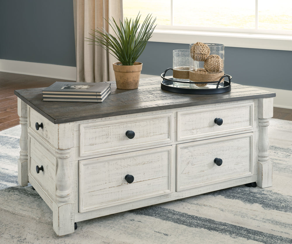 What a fresh interpretation of country classic style. Inspired by American farmhouse craftsmanship, but with an elevated sensibility, this lift-top coffee table blends distinctive details such as turned post accents and raised drawer fronts for a substant