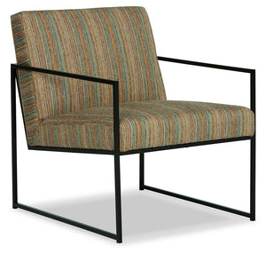 Dress up your reading nook or den with the decidedly contemporary stylings of this accent chair. Multicolored striped upholstery provides a pop of pattern while remaining reserved and refined in appearance. A streamlined metal frame polishes off the posh 