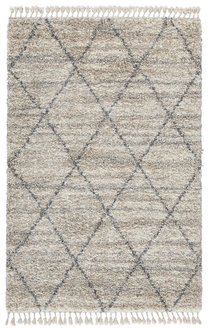 Shake up your style with woven shag. This area rug offers a deliciously comfortable underfoot experience. With a diamond design and braided tassel edge, this floor covering carries a variegated gate pattern in beige, white and shades of gray to elevate yo