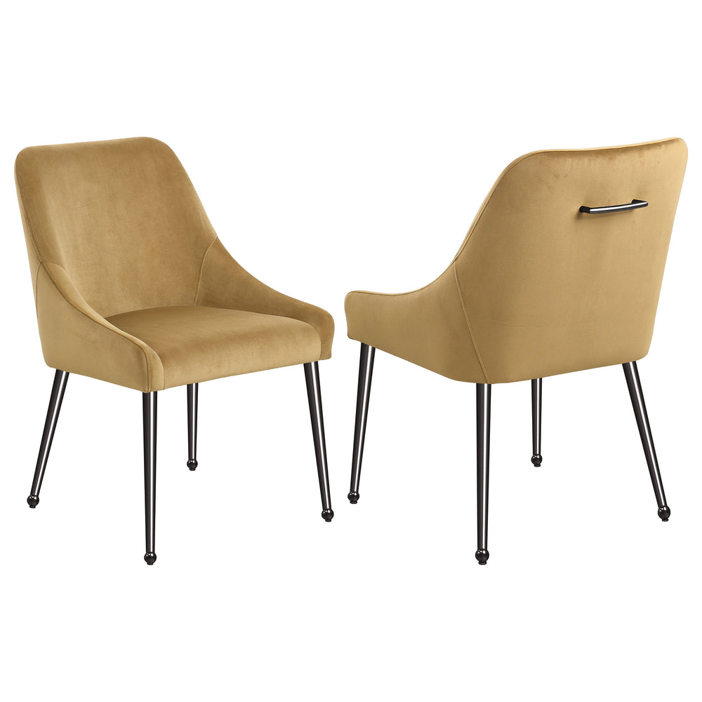 Cradle yourself in the embrace of opulence with this Italian style modern dining side chair, where comfort meets sophistication. Its plated metal legs, tapering into geometric spheres, create a foundation that-'s as sturdy as it is striking. The seat, a h