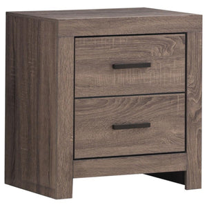 This two-drawer nightstand brings modern style and practical storage to the bedside. Its clean-lined frame complements contemporary spaces, while two spacious drawers provide room for nighttime essentials. Dark bronze handles contrast beautifully against 