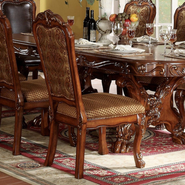 The Dresden Arm chair feature claw-foot style and each chair offers comfort with layers of dense foam upholstered in faux leather. The padded backrest adds a touch of contrast with the soft texture and colors of chenille fabric upholstery.<br/><br/><b>Pro