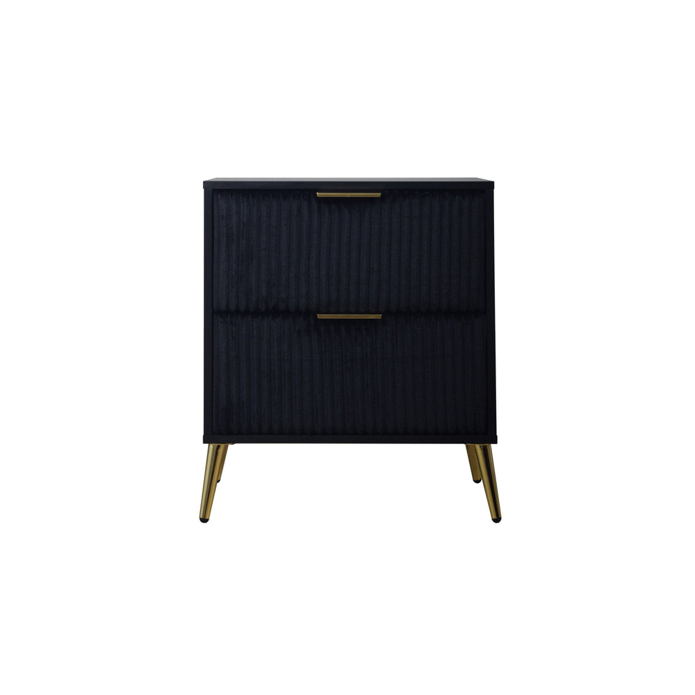 The Kailani 2 Drawer Nightstand in black offers a perfect blend of modern design, durability, and eco-friendly construction, making it a stylish and practical addition to any bedroom. Expertly crafted from a mix of solid rubberwood, engineered wood, and e