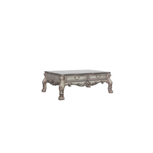 Who said traditional has to be boring, this Dresden coffee table is anything but that. With impeccable details such as a scalloped table top, beautiful raised floral motifs, a vintage hand-brushed finish, and oversized claw legs. No detail was left unnoti