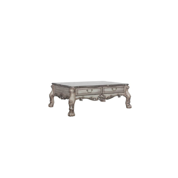Who said traditional has to be boring, this Dresden coffee table is anything but that. With impeccable details such as a scalloped table top, beautiful raised floral motifs, a vintage hand-brushed finish, and oversized claw legs. No detail was left unnoti