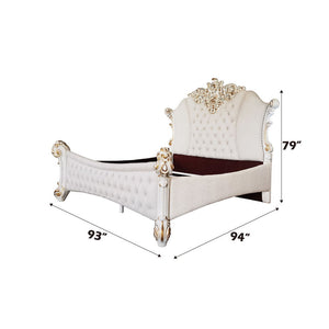 Vendom - Eastern King Bed - Two Tone Ivory Fabric & Antique Pearl Finish