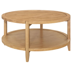 Start fresh with the warmth and inviting ambiance of a modern farmhouse coffee table. Made from Asian hardwood, it features a maple finish that-'s timeless and welcoming, perfect for a family room. The round table creates flow and offers a lovely focal po
