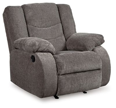 This rocker recliner puts the win in winning. Its waterfall back design and doubly plump pillow top arms team up with soft chenille fabric to go for the goal. Ample seating room makes the comfort possibilities endless. Sit back and relax. You wonâ€™t go w
