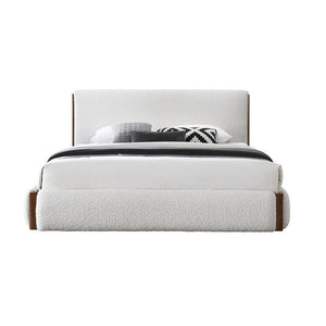 Sandro - Eastern King Bed - White Boucle & Walnut
