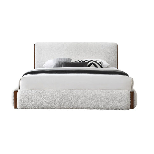 Sandro - Eastern King Bed - White Boucle & Walnut