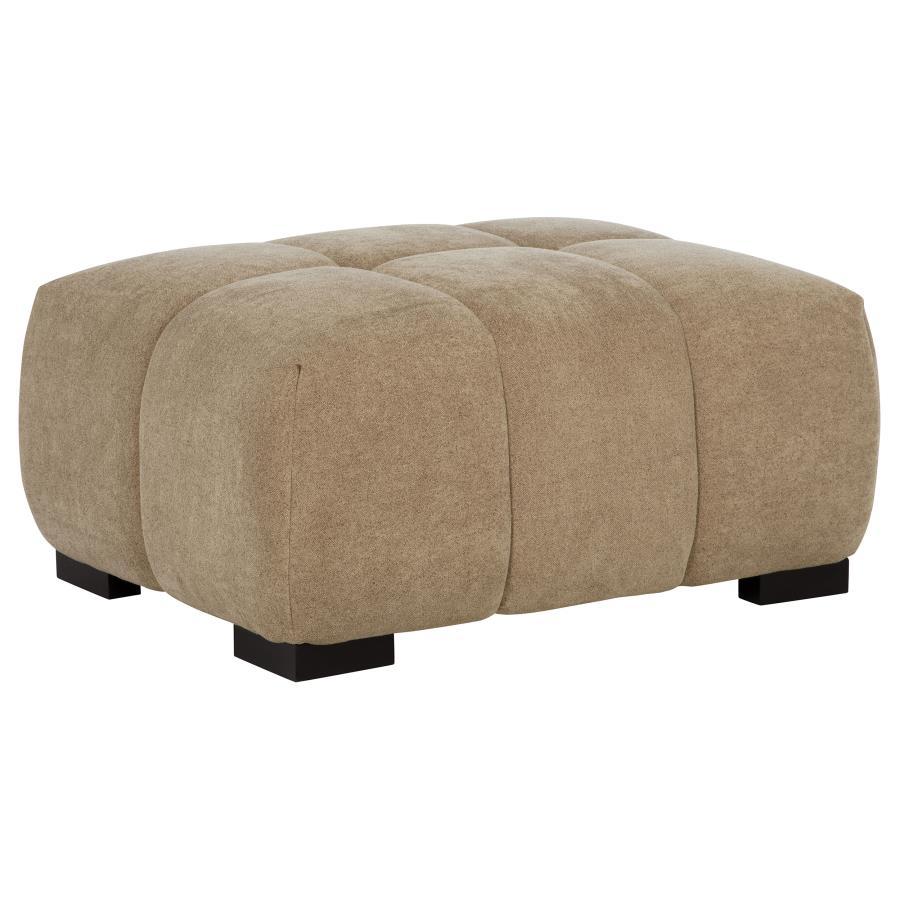 Add versatility and comfort to your seating area with this plush, mid-century inspired ottoman. Its soft, neutral upholstery and subtle grid tufting bring depth and texture to your dÃ©cor, while a sturdy frame ensures lasting durability. Ideal as a footre