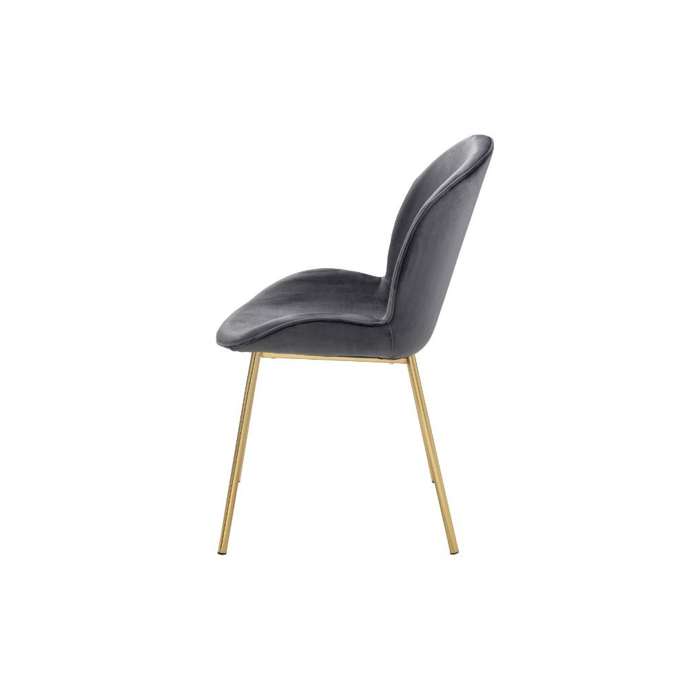 KD, Side Chair (High Back) Stationary Seat: Standard Dining Height Padded SEAT & BACK: Velvet (Solid Pattern) NO Apron Padded Backrest: Wingback Style Seat Construction: Wood+Foam (Molding) Metal Spindle Leg: Nickel Finish Armless<br/><br/><b>Product Feat