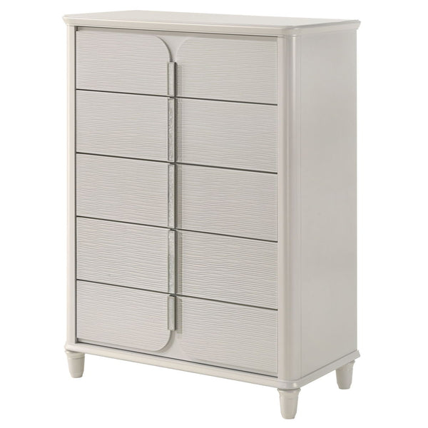 Step into a realm of elegance with the Laveda bedroom set, where light gray boucle meets a pearl white finish for an exquisite blend of sophistication and serenity. The clean lines and contemporary design create a harmonious balance, perfect for modern in