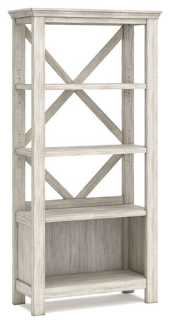 Looking for a fresh approach to modern farmhouse living? This brilliant bookcase works on so many levels. Clean-lined profile with crossbuck back never goes out of fashion. Whitewash finish is a mastery in subtle sophistication.<br><br><b>Additional Dimen