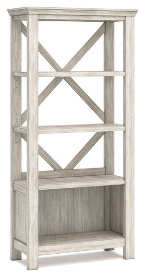 Looking for a fresh approach to modern farmhouse living? This brilliant bookcase works on so many levels. Clean-lined profile with crossbuck back never goes out of fashion. Whitewash finish is a mastery in subtle sophistication.<br><br><b>Additional Dimen