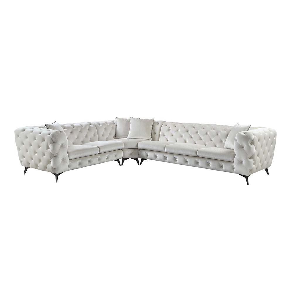 Whether you have a large family or simply enjoy entertaining regularly, this Atronia sectional is the perfect pick for living rooms that see a lot of people on daily basis. Built on a sturdy wooden frame, this modern sectional is wrapped in beige fabric u