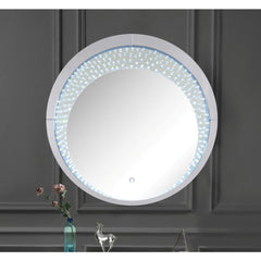 Assembled, Accent Wall Decor w/LED Light â€¢ Trim Frame: Beveled Mirrored Finish, MDF, Mirror Interior Size: 30-"Dia â€¢ Faux Crystals Inlays & 4mm Clear Glass â€¢ Back Panel: Black Finish â€¢ Shape: Round â€¢ Orientation: Portrait (Vertical)<br/><br/><b>