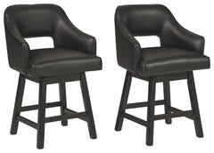 This striking barstool invites you to take contemporary modern style for a spin. Comfortably cushioned seat, self-returning swivel and contoured back make it beautifully in tune with your needs. Luxurious faux leather upholstery is a sensational touch.<br