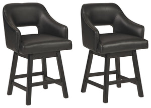 This striking barstool invites you to take contemporary modern style for a spin. Comfortably cushioned seat, self-returning swivel and contoured back make it beautifully in tune with your needs. Luxurious faux leather upholstery is a sensational touch.<br