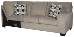 This right-arm facing sofa is made with polyester upholstery. Pairs with other items in the series to make a sectional.<br><br><b>Additional Dimensions</b><br><ul><li>Arm height: 25-"</li><li>Leg height: 3.5-"</li><li>Minimum width of doorway for delivery