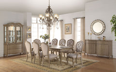 Crafted with curved apron table leg and button tufted chair back in light color, the Chelmsford collection will create your dining room a relaxing environment and be a more comfortable. Featured two leaves extension that allow the dining table have more r