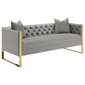  nestled by a sleek stainless steel arm and base in a lustrous gold finish. Each piece also offers