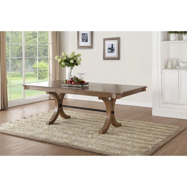  the Harald collection is a perfect addition for any dining room. It features in rectangular trestle base with additional removable leaf top. Enhancing the delicate style of your dining room