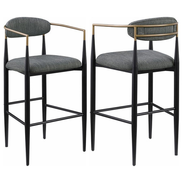 Take your kitchen or dining room decor to stylish new heights with the mid-century flair of a set of two modern barstools. Each offers an airy, open silhouette with its pairing of a plush seat and slender backrest, both with foam cushioning and stylish up