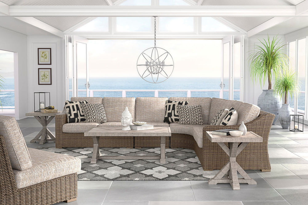 Sporting an easy-on-the-eyes look inspired by driftwood, this sectional elevates the art of indoor-outdoor living. Beautiful and durable enough for indoor and outdoor use, this high-style/low-maintenance set entices with plush, removable cushions wrapped 