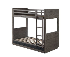 Maximizing the sleeping capacities of your little one-'s bedroom with the Estevon bunk bed. Whether you-'ve got two children sharing a bedroom or one little one that loves sleepovers, this twin over twin bunk bed is a perfect choice. The gray oak finish i