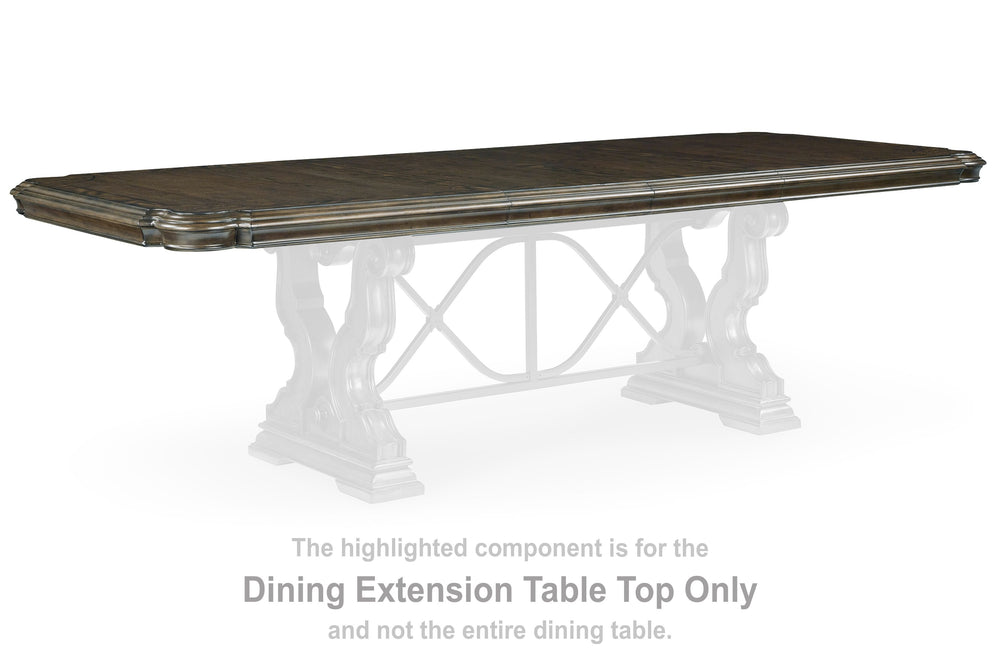 This dining extension tabletop is made with hardwood solids, oak and ash swirl veneers, MDF substrates and cast resin components. Pairs with other items in the series to make a table kit.<br><br><b>Additional Dimensions</b><br><ul><li>Table depth with two