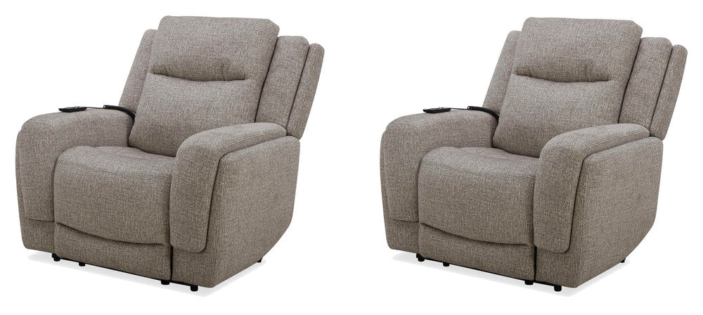 Penfield offers a remote control for a zero-gravity recline, power headrest, lumbar support, and heat and massage features for added relaxation. Made from durable and soft 100% polyester fabric, the Penfield has stylish two-tiered track arms. With comfort