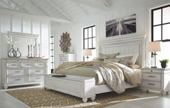 Made with veneers and select hardwood solids in a distressed whitewashed finish. Design features updated traditional styling with generously scaled moulding details. Dresser features 7 full sized drawers with 2 small scaled accessory drawers. Ball bearing